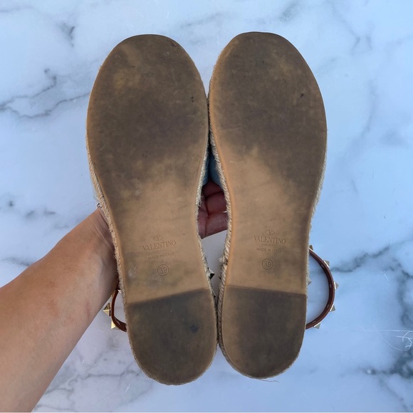 Valentino Rockstud textured leather ankle-wrap espadrille flat sandal IT 39 US 9 - Picture 12 of 16